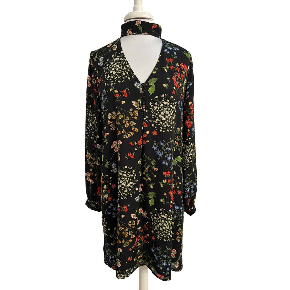 Dalia Women's 12 Whimsigoth Floral High Neck Long Sleeve Sheer Dress Boho Hippie